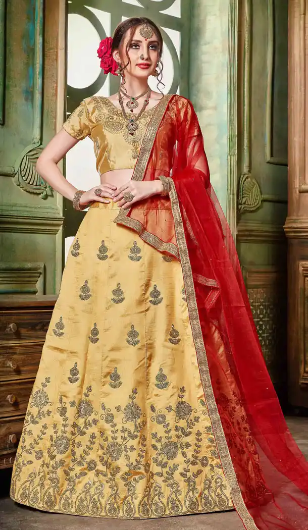 Golden Color Silk Party Wear Women Lehenga Choli Collection - 502661678