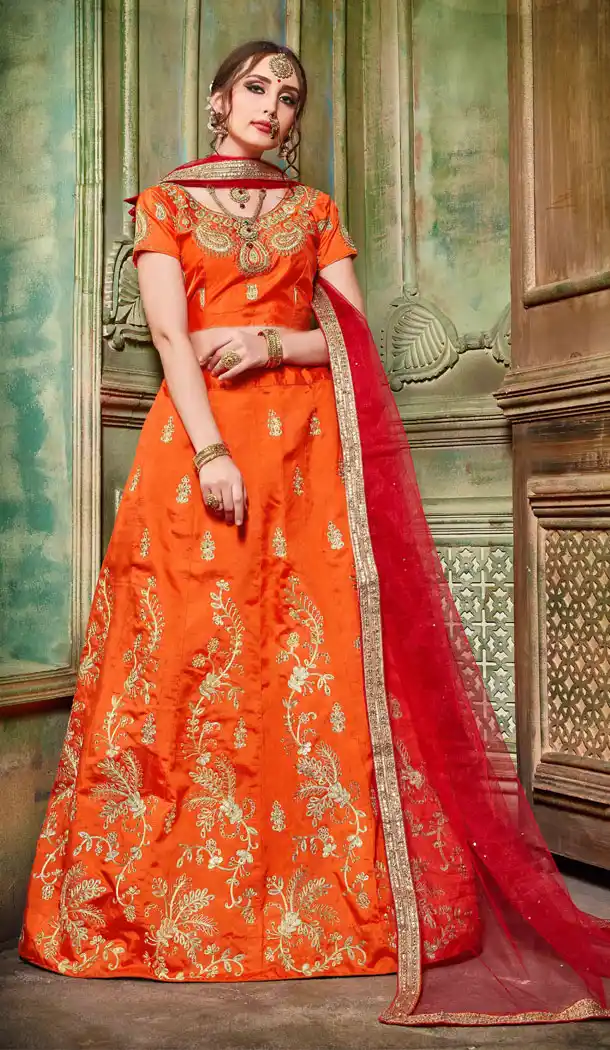 Orange Color Silk Party Wear Women Lehenga Choli Collection - 502661680
