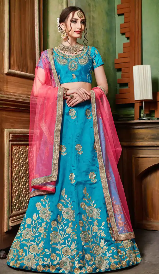 Sky Blue Color Silk Party Wear Women Lehenga Choli Collection - 502661684