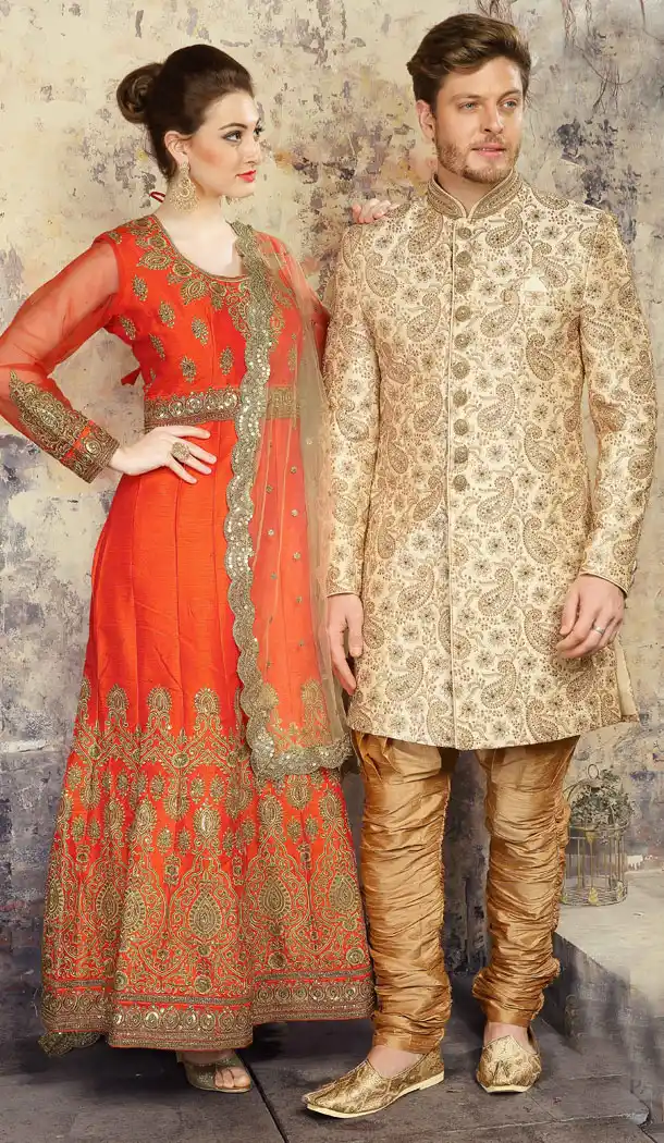 Tantalizing Cream Color Jacquard Exclusive Ready made Indo Western Sherwani - 504661888
