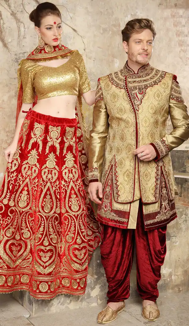 Divine Beige And Maroon Color Jacquard Exclusive Ready made Indo Western Sherwani - 504661896