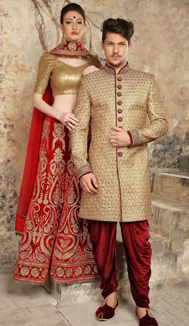 Tantalizing Tan Color Jacquard Exclusive Ready made Indo Western Sherwani - 504661899