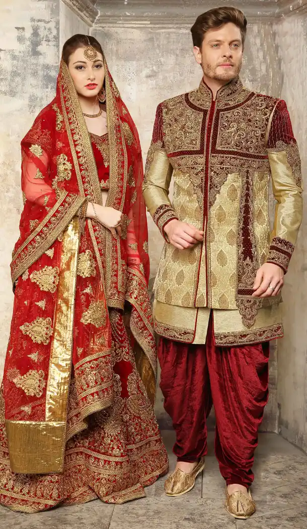 Beige And Maroon Color Jacquard Exclusive Ready made Indo Western Sherwani - 504661902
