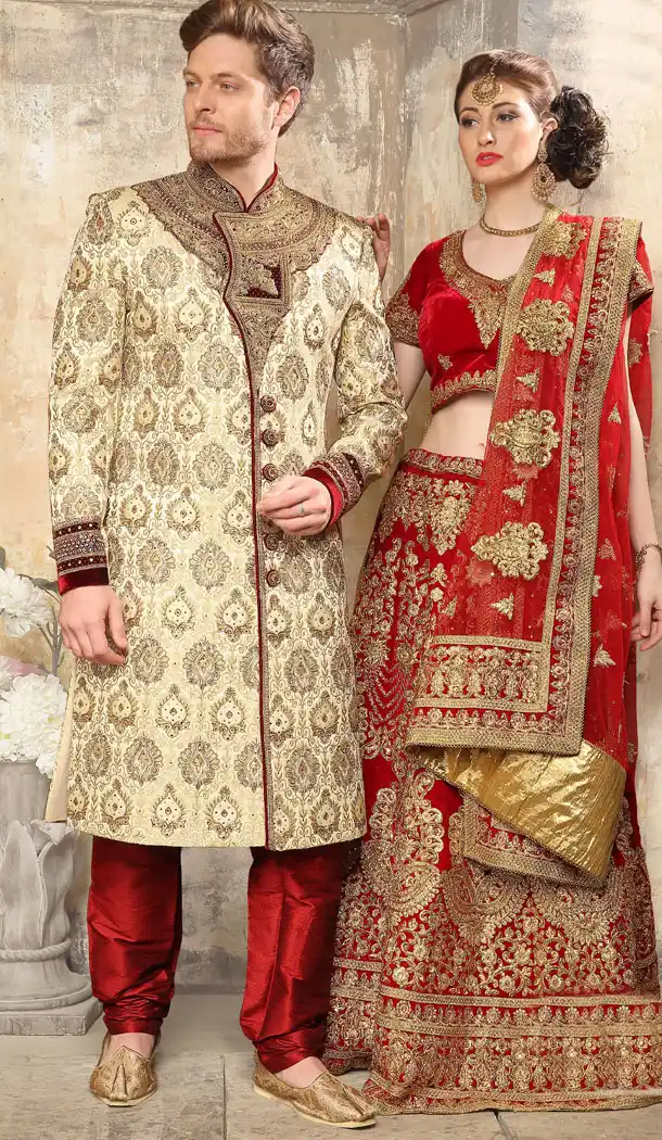 Flamboyant Beige Color Jacquard Exclusive Ready made Indo Western Sherwani - 504661904