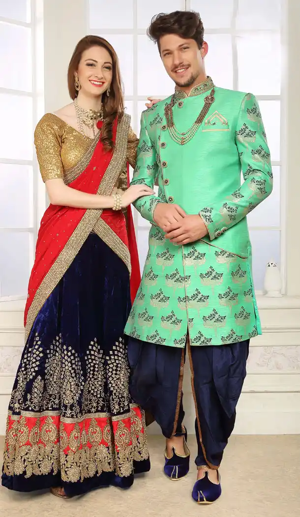 Light Green Color Jacquard Exclusive Ready made Indo Western Sherwani - 504661912