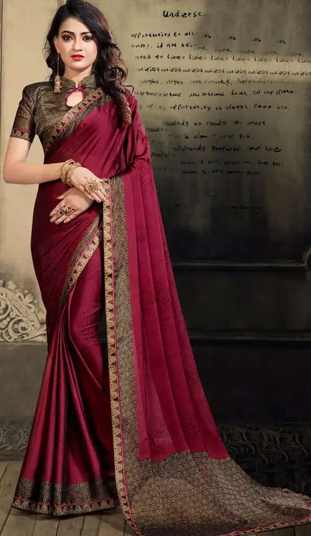 Maroon Color Chiffon Casual Wear Saree With Blouse - 500561384