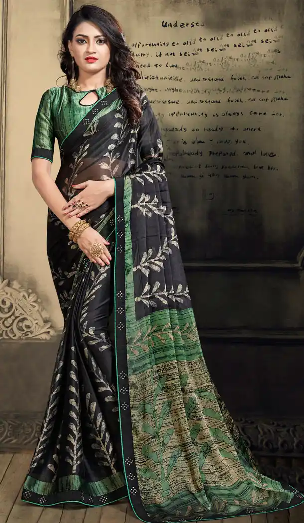 Black Color Chiffon Casual Wear Saree With Blouse - 500561385