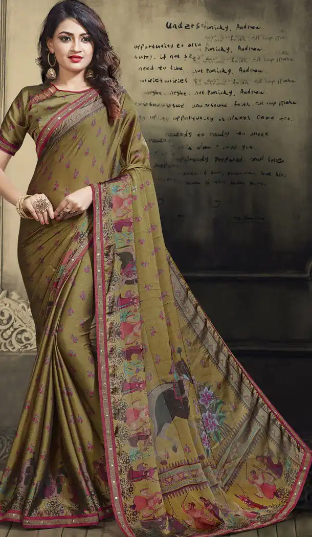 Mehendi Green Color Chiffon Casual Wear Saree With Blouse - 500561386