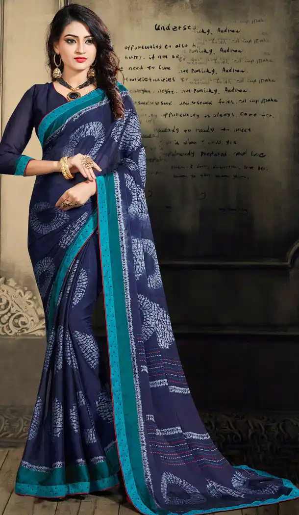 Blue Color Chiffon Casual Wear Saree With Blouse - 500561387