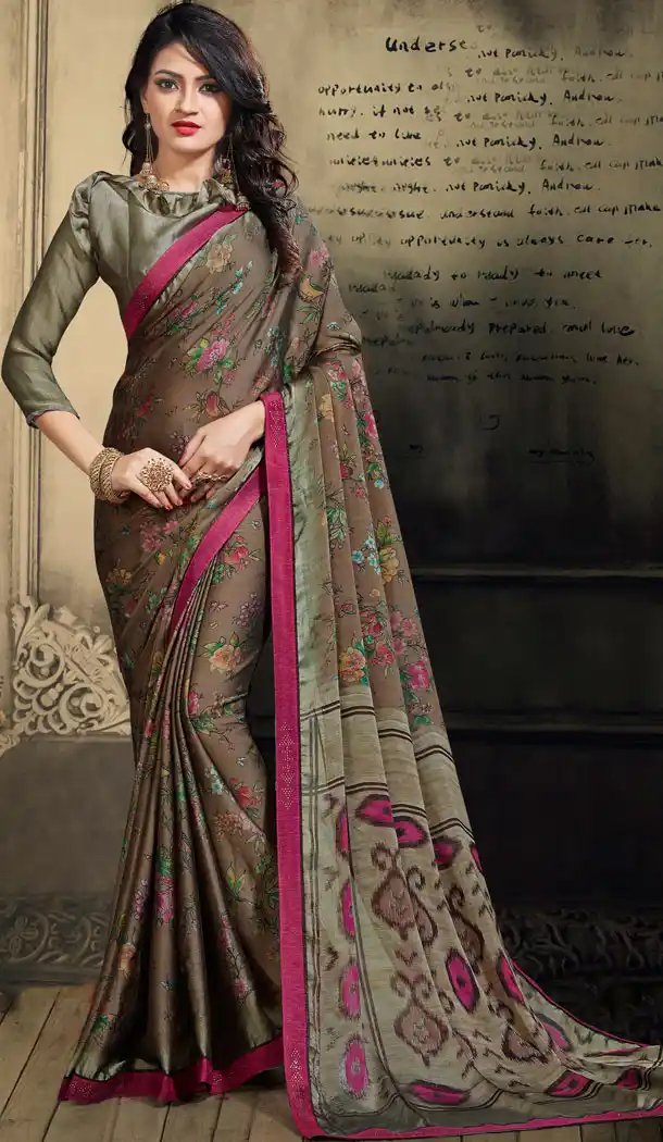 Tan Color Chiffon Casual Wear Saree With Blouse - 500561389