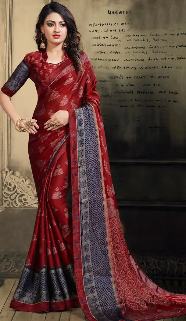 Red Color Chiffon Casual Wear Saree With Blouse - 500561391