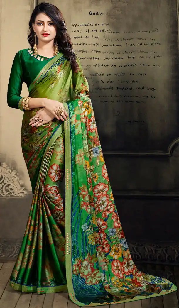 Green Color Chiffon Casual Wear Saree With Blouse - 500561392