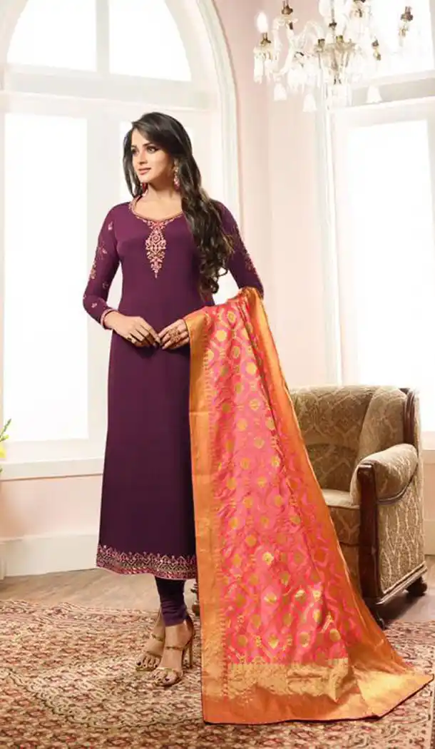 Violet Color French Crepe Silk Evening Party Wear Salwar Kameez - 501361463