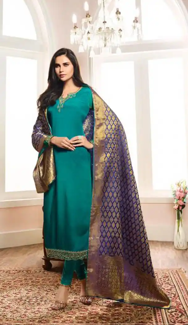 Green Color French Crepe Silk Evening Party Wear Salwar Kameez - 501361464