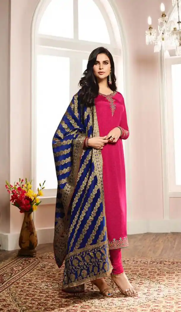 Dark Pink Color French Crepe Silk Evening Party Wear Salwar Kameez - 501361466