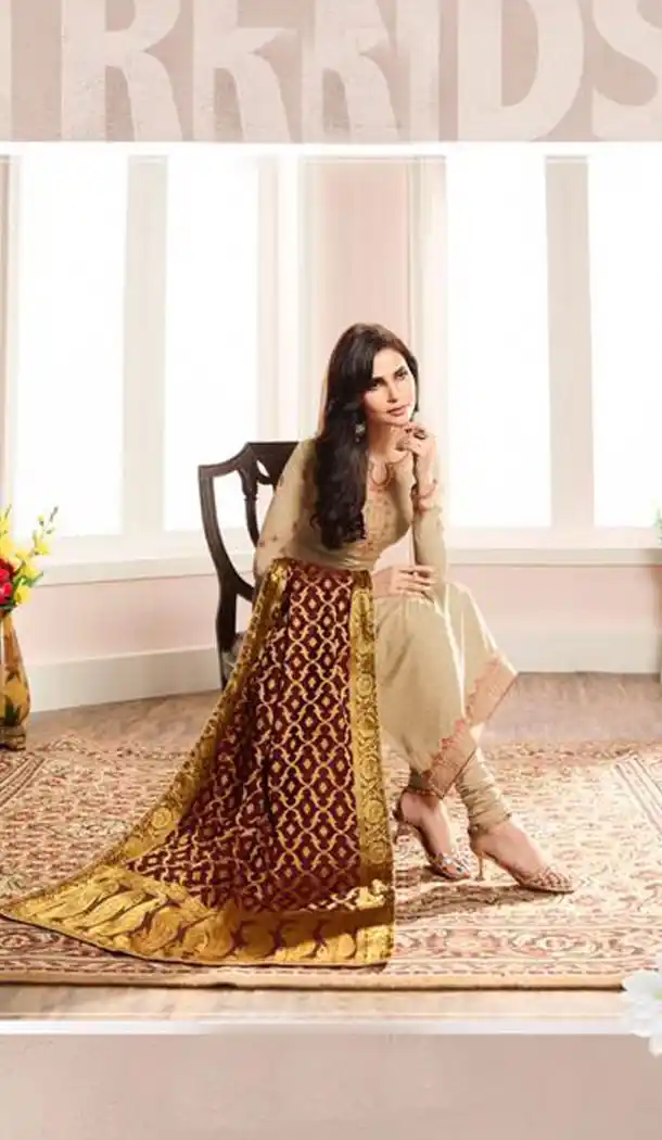 Beige Color French Crepe Silk Evening Party Wear Salwar Kameez - 501361468