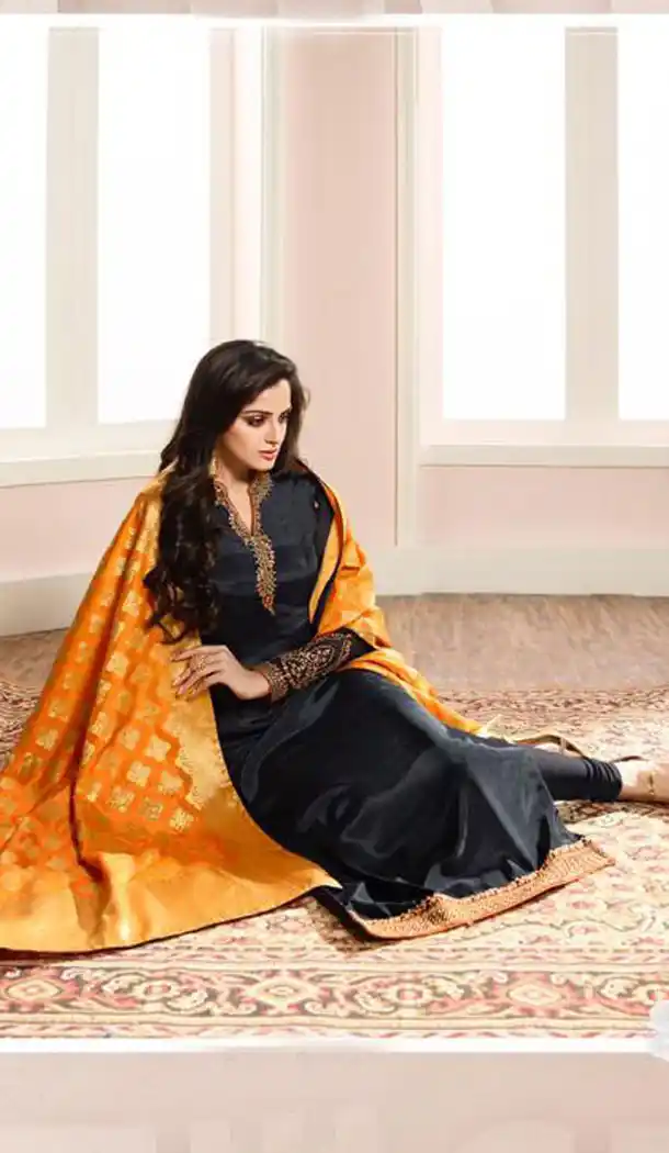 Black Color French Crepe Silk Evening Party Wear Salwar Kameez - 501361469