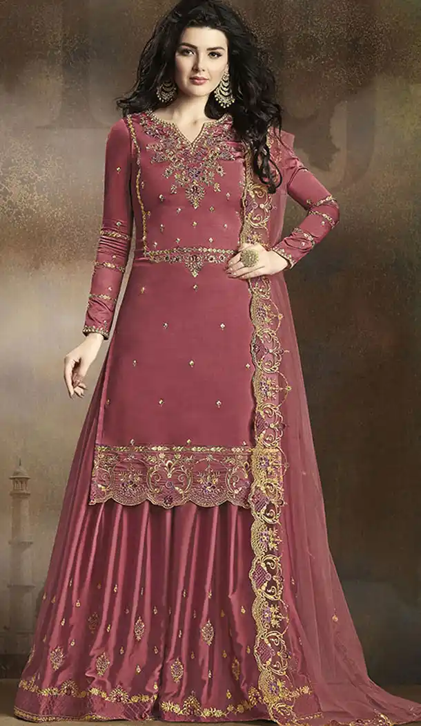 Dark Pink Color Soft Silk Pakistani Eid Special Palazzo Salwar Kameez - 64064266