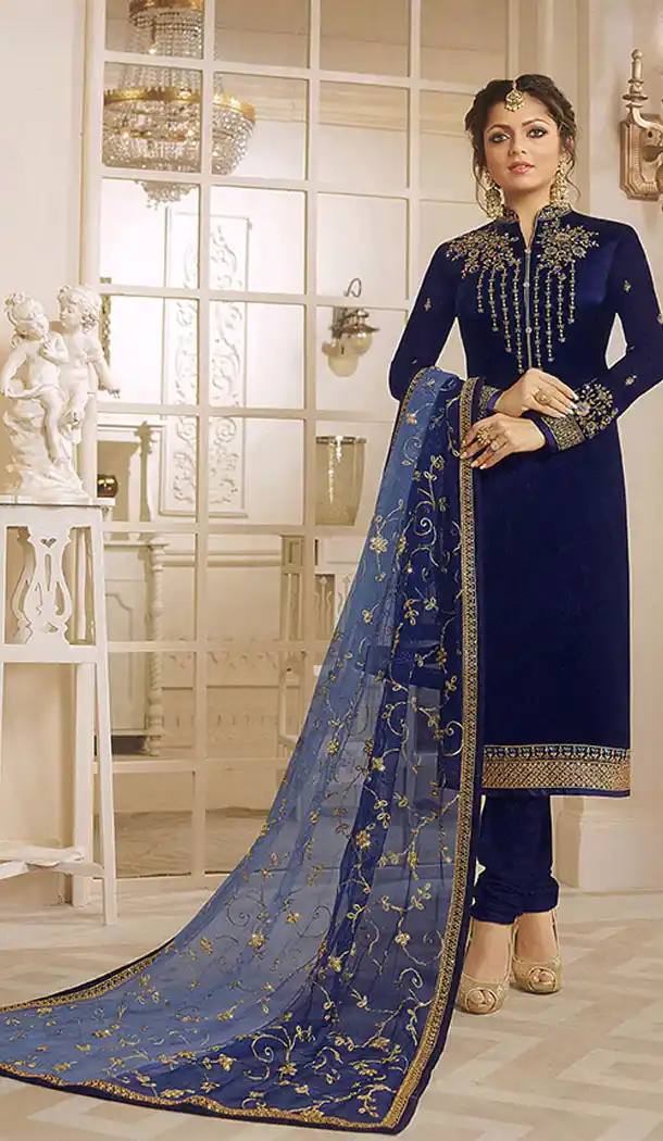 Navy Blue Color Georgette Actress Drashti Dhami Party Salwar Kameez - 64154346