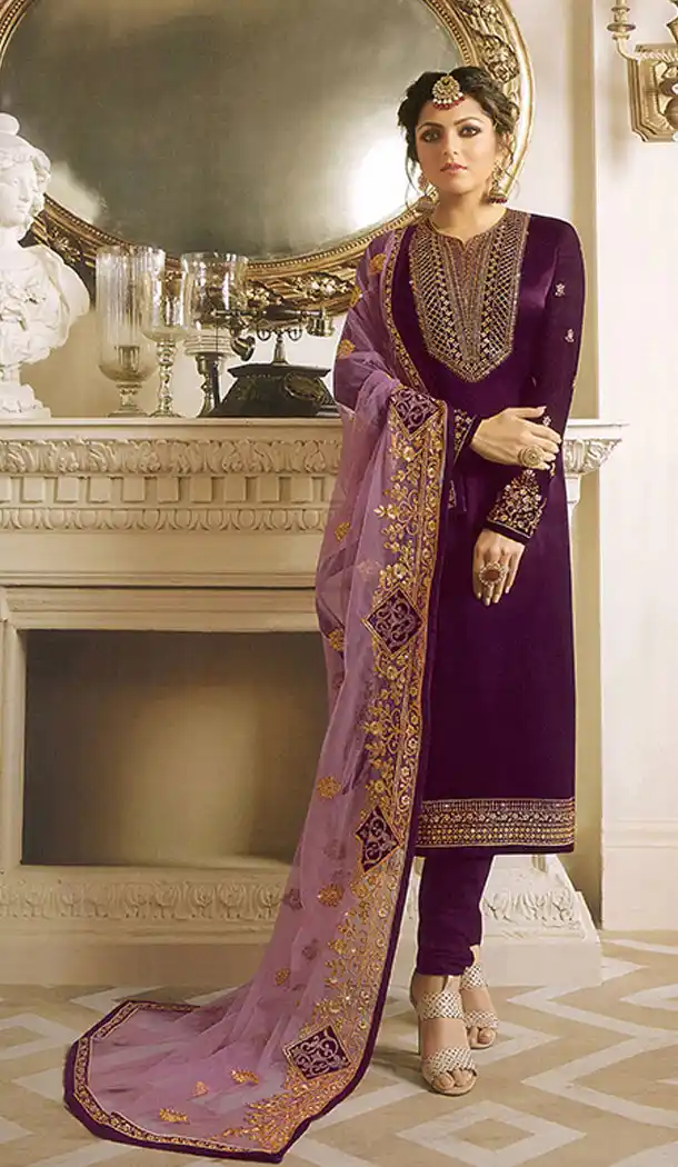 Dark Purple Color Georgette Actress Drashti Dhami Party Salwar Kameez - 64154350