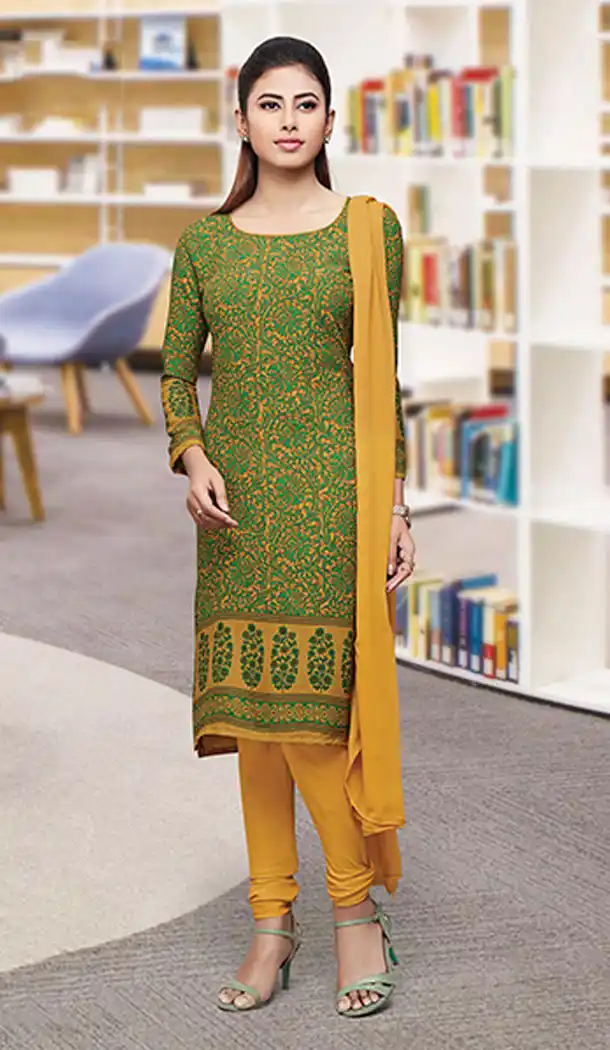 Green Color Crepe Silk Straight Cut Casual Office Wear Salwar Kameez