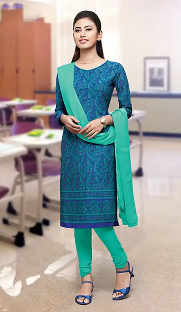 Blue Color Crepe Silk Straight Cut Casual Office Wear Salwar Kameez - 64124318