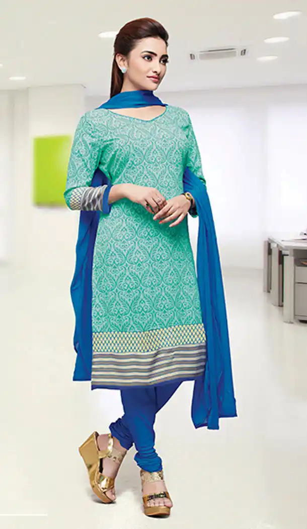 Aqua Blue Color Crepe Silk Straight Cut Casual Office Wear Salwar Kameez - 64124320