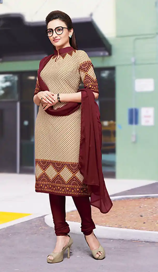 Beige Color Crepe Silk Straight Cut Casual Office Wear Salwar Kameez - 64124321