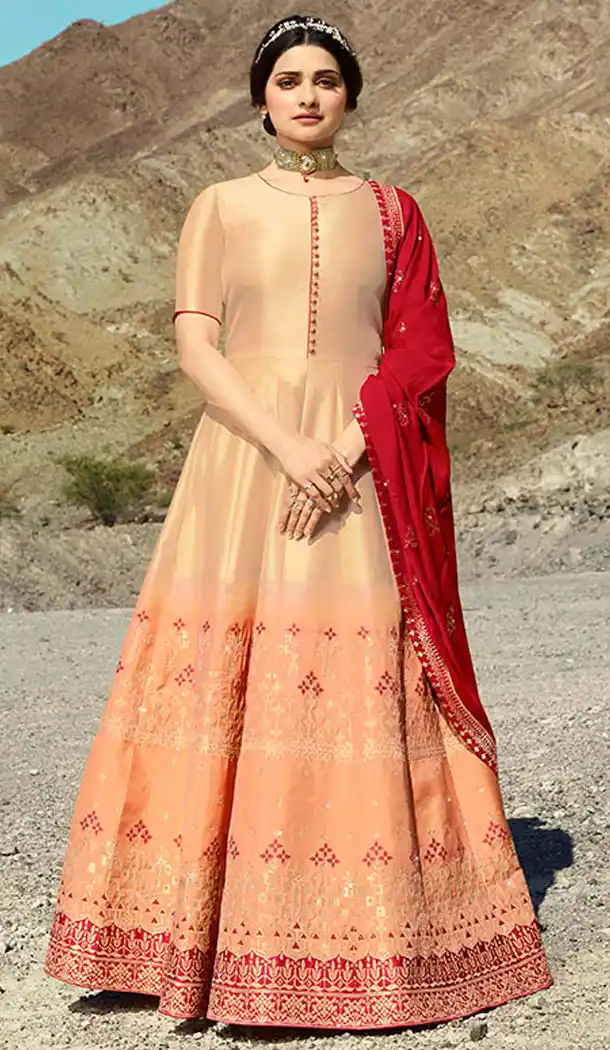 Light Peach Color Soft Silk Prachi Desai Anarkali Salwar Kameez - 64244434