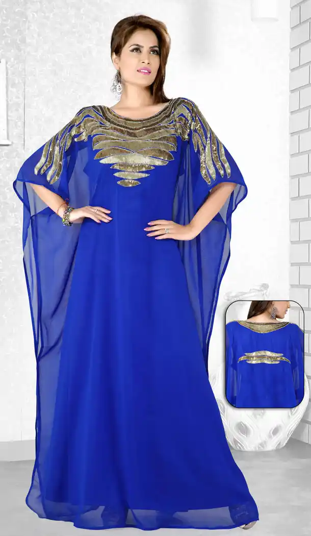 Royal Blue Color Faux Georgette Designer Hand Stiched Arab Islamic Farasha Dress - 501561490