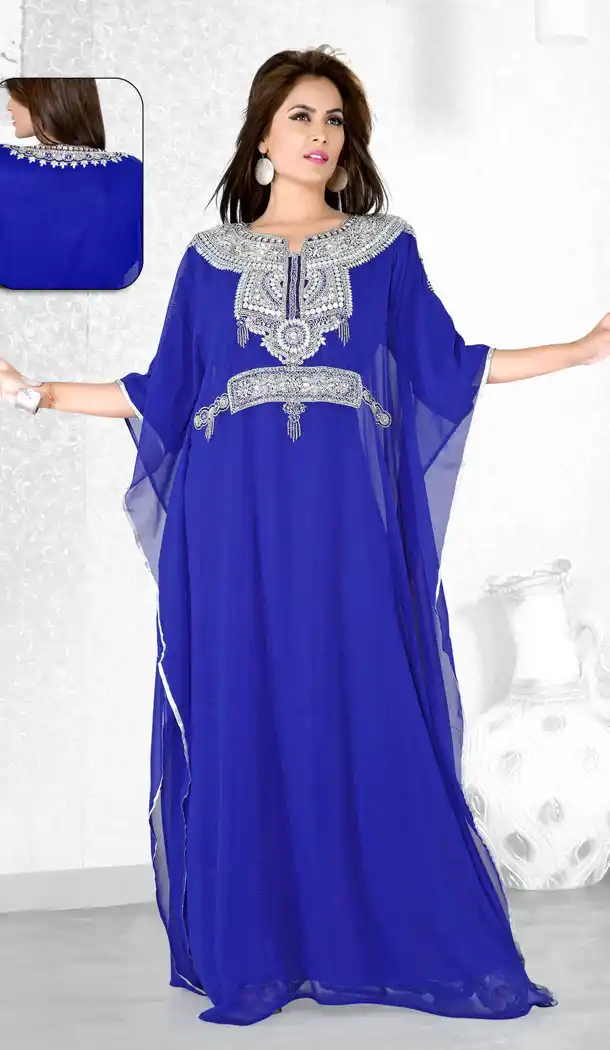 Royal Blue Color Faux Georgette Designer Hand Stiched Arab Islamic Farasha Dress - 501561512