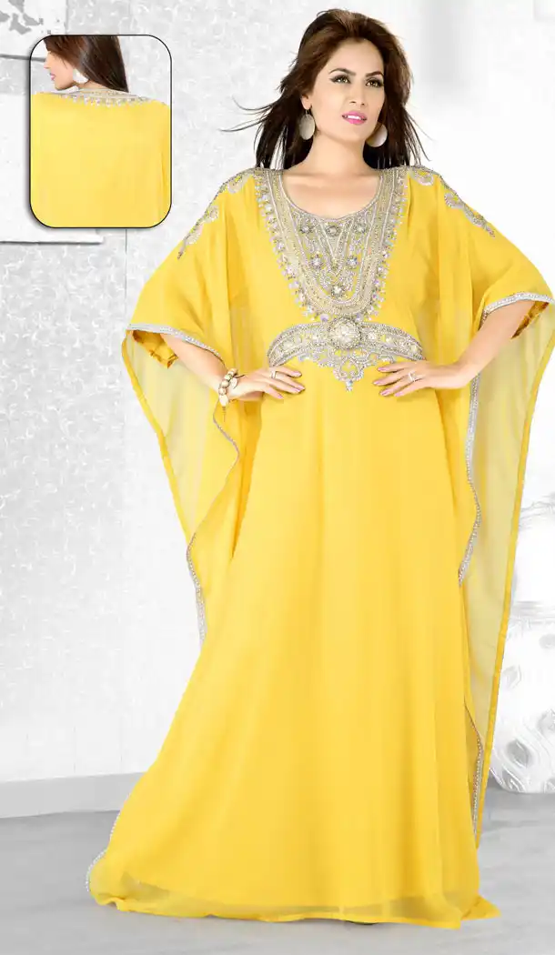 Yellow Color Faux Georgette Designer Arab Islamic Farasha Readymade Dress - 501761524