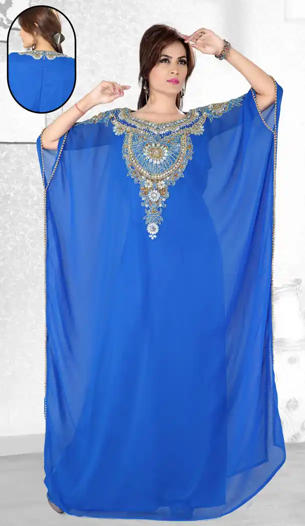 Blue Color Faux Georgette Designer Arab Islamic Farasha Readymade Dress - 501761525