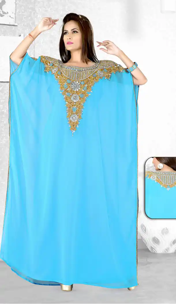 Sky Blue Color Faux Georgette Designer Arab Islamic Farasha Readymade Dress - 501761527