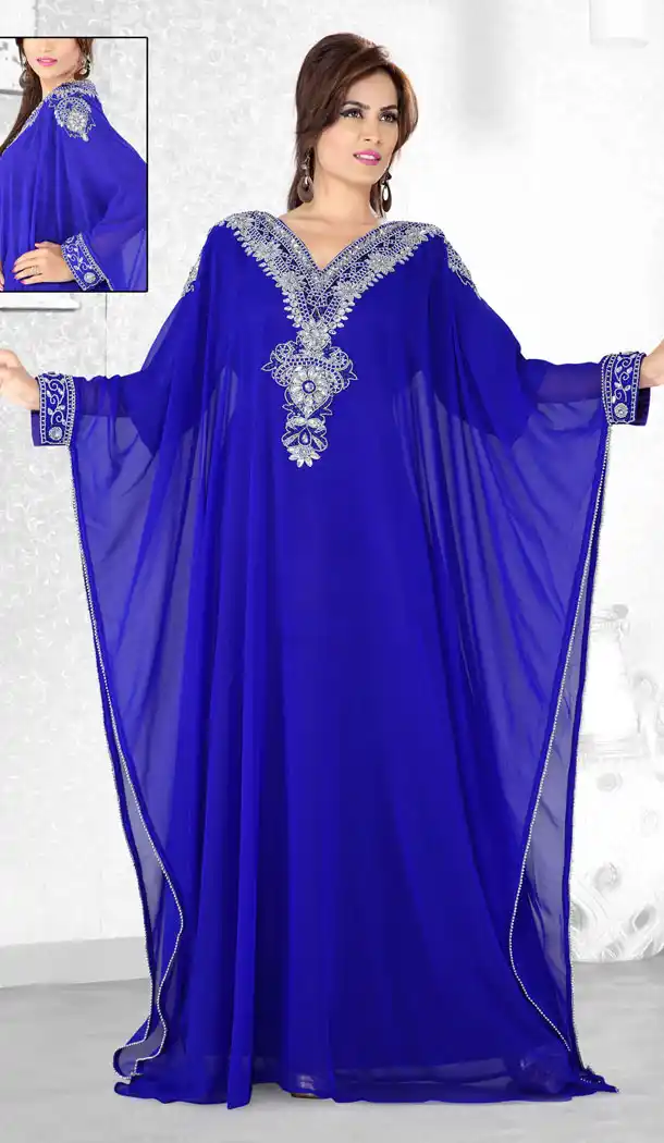 Royal Blue Color Faux Georgette Designer Arab Islamic Farasha Readymade Dress - 501761528