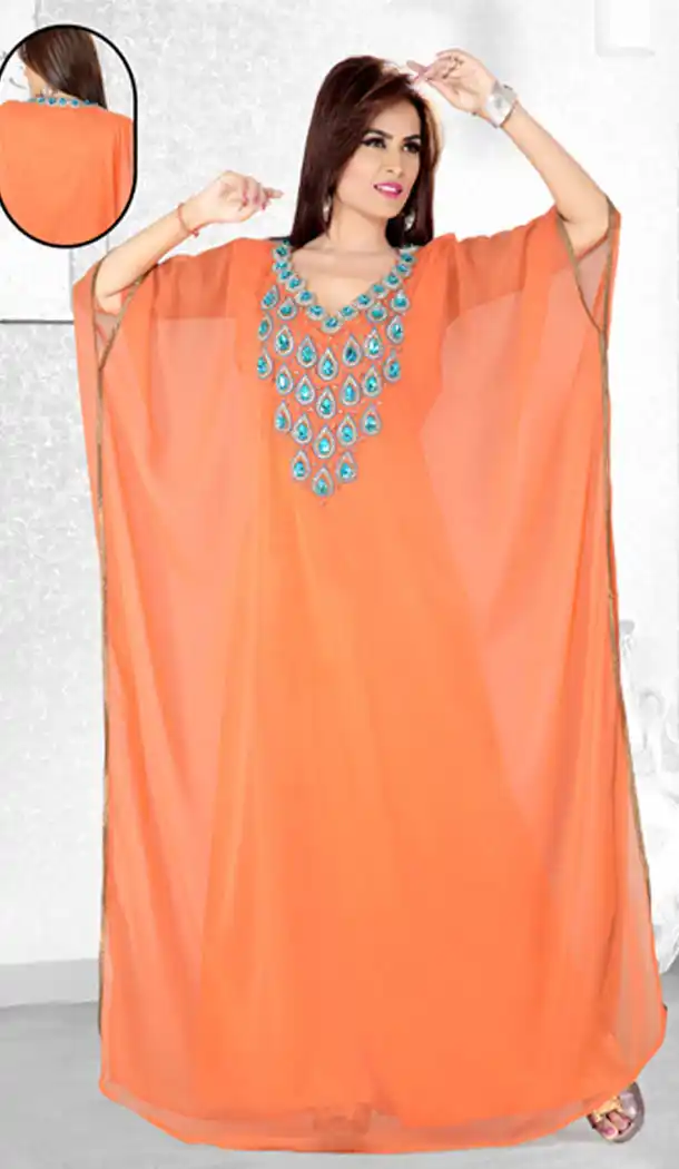 Coral Color Faux Georgette Designer Arab Islamic Farasha Readymade Dress - 501761530