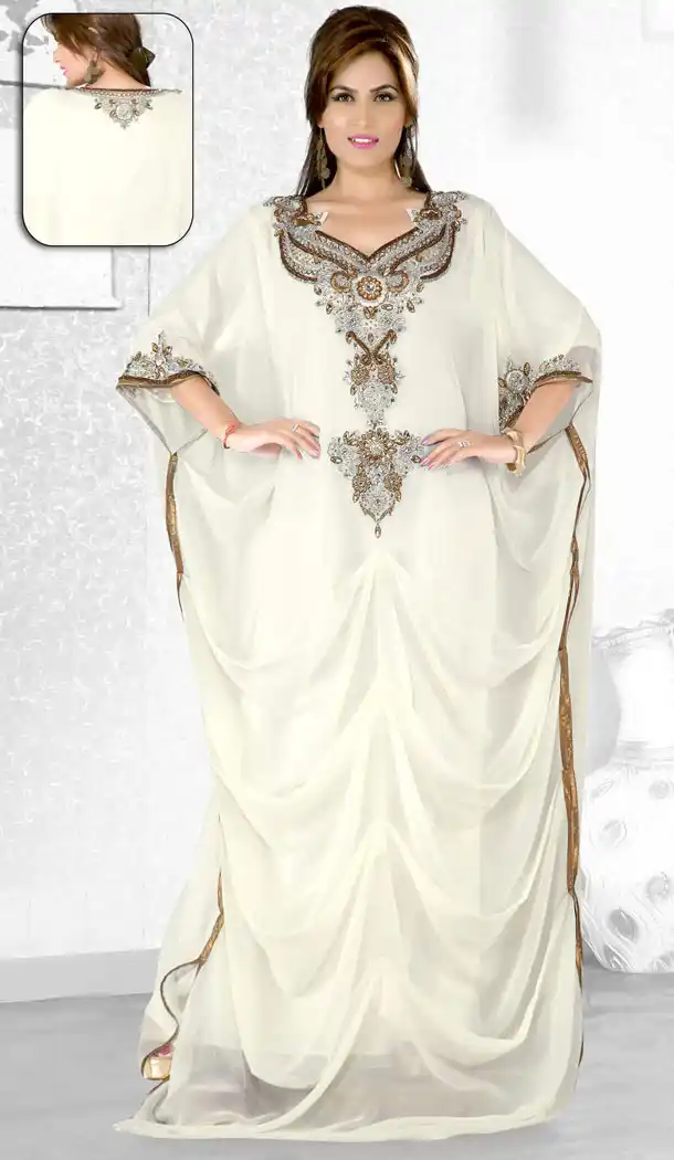 Off White Color Faux Georgette Designer Arab Islamic Farasha Readymade Dress - 501761534