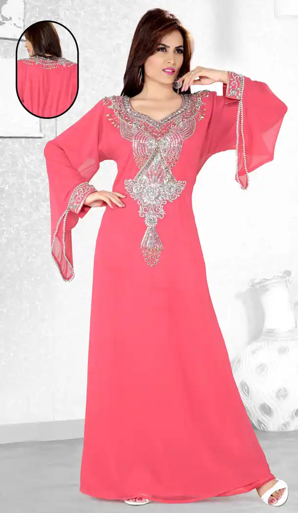 Peach Color Faux Georgette Designer Arab Islamic Kaftan Readymade Dress