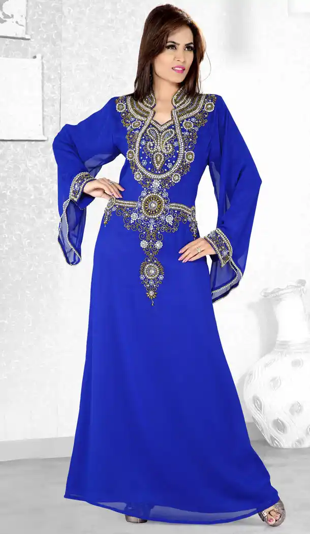 Royal Blue Color Faux Georgette Designer Arab Islamic Kaftan Readymade Dress - 501761537
