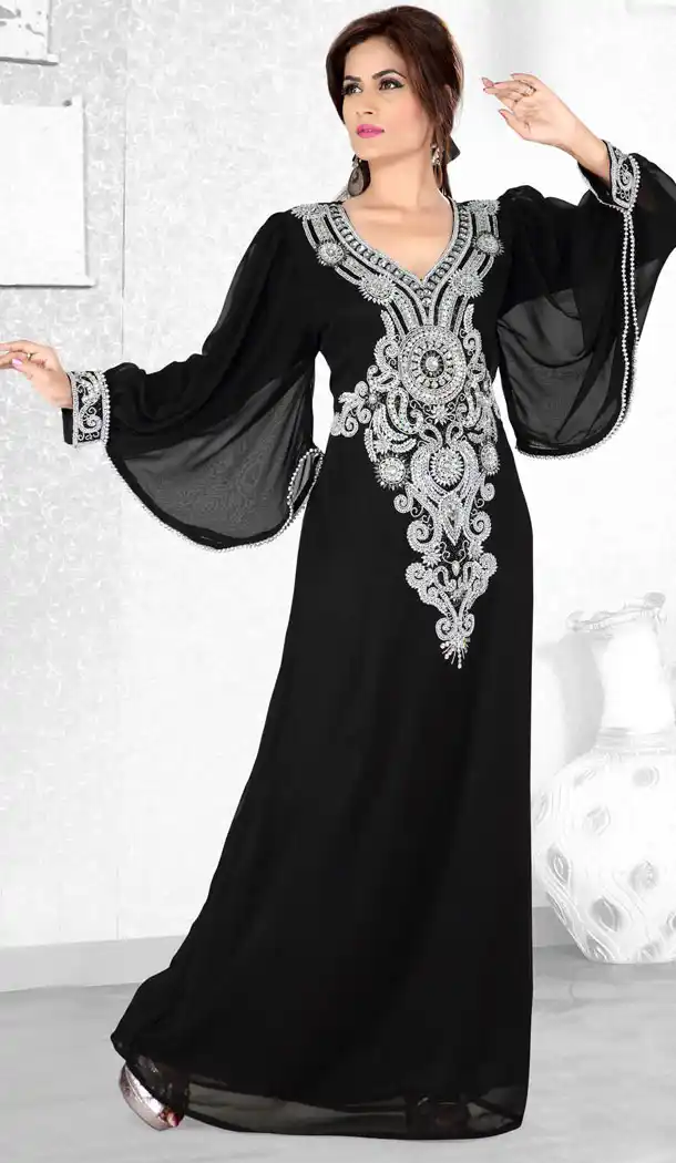 Black Color Faux Georgette Designer Arab Islamic Kaftan Readymade Dress - 501761538