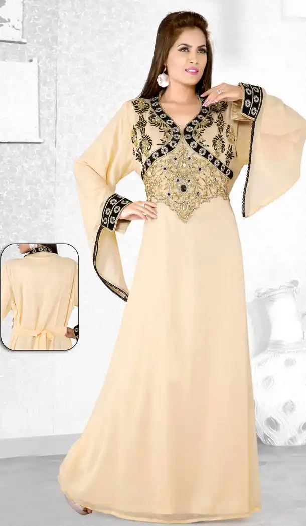 Beige Color Faux Georgette Designer Arab Islamic Kaftan Readymade Dress - 501761539
