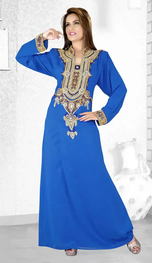 Royal Blue Color Faux Georgette Designer Arab Islamic Kaftan Readymade Dress - 501761541
