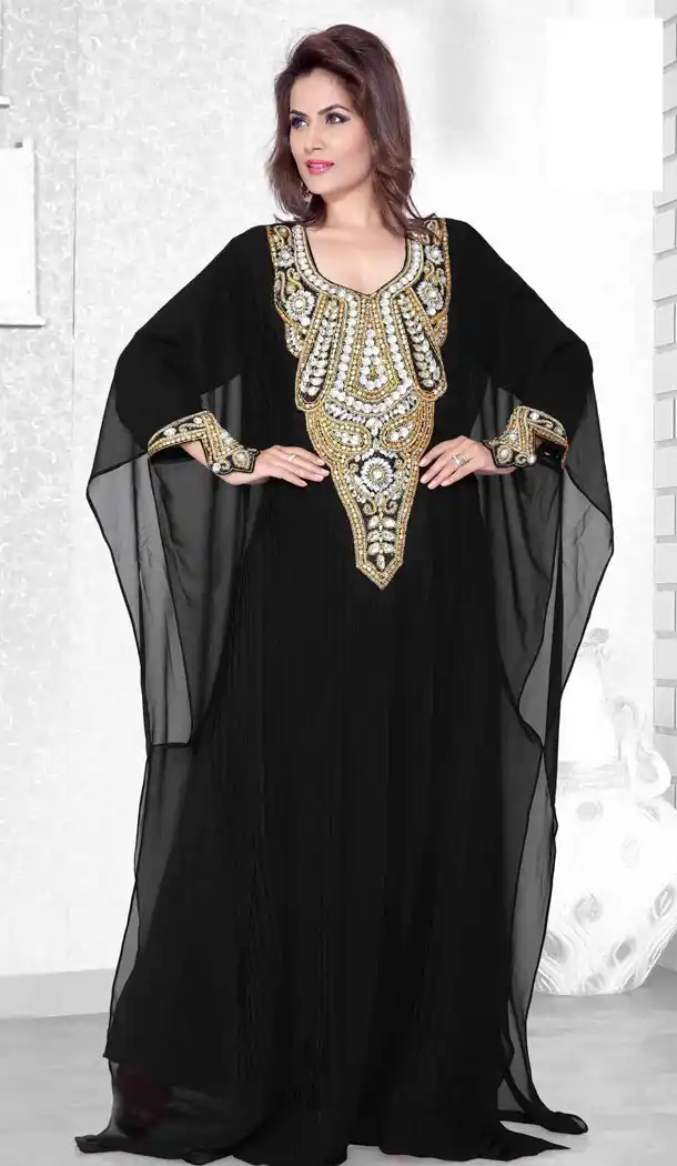 Black Color Faux Georgette Designer Arab Islamic Farasha Readymade Dress