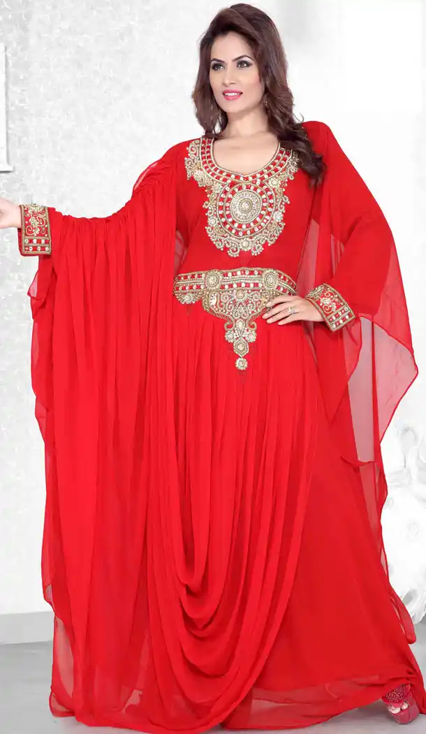 Red Color Faux Georgette Designer Arab Islamic Farasha Readymade Dress - 501761544