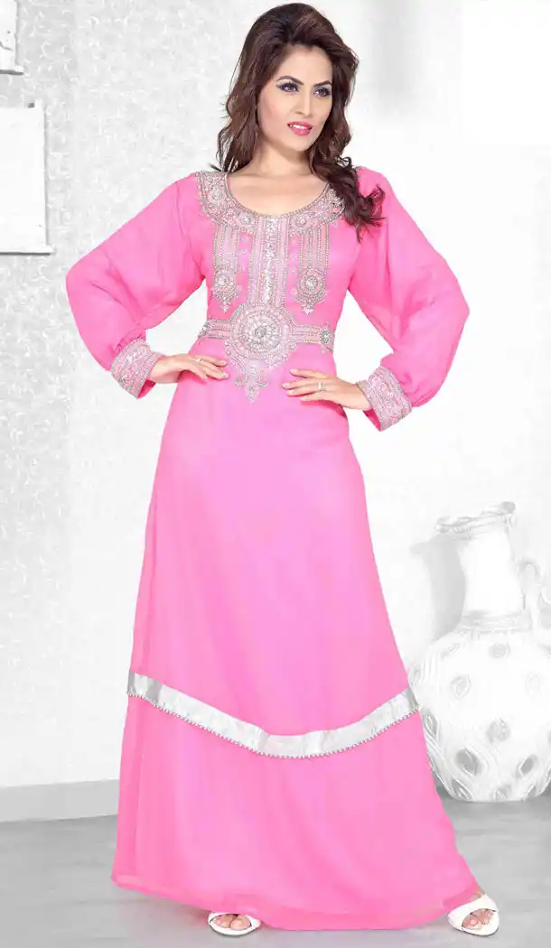 Pink Color Faux Georgette Designer Arab Islamic Kaftan Readymade Dress