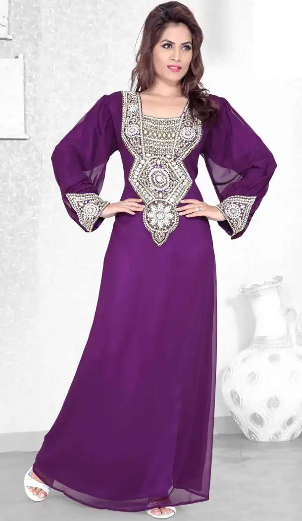 Purple Color Faux Georgette Designer Arab Islamic Kaftan Readymade Dress - 501761548