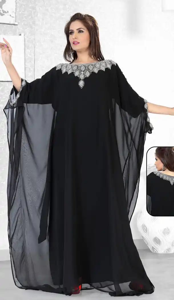 Black Color Faux Georgette Designer Arab Islamic Farasha Readymade Dress - 501761551