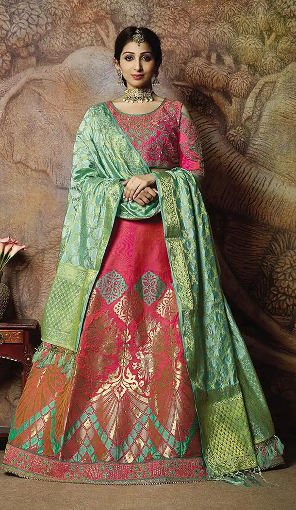 Alluring Dark Pink Color Jacquard Silk Designer Wear Lehenga Choli - 64414614