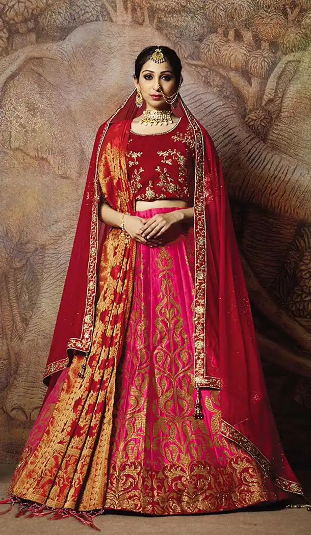 Ethnic Dark Pink Color Jacquard Silk Designer Wear Lehenga Choli - 64414617