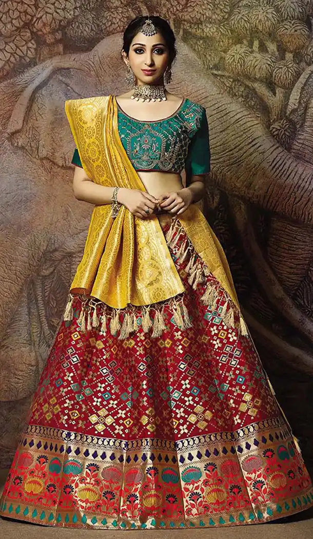 Alluring Maroon Color Jacquard Silk Designer Wear Lehenga Choli - 64414618